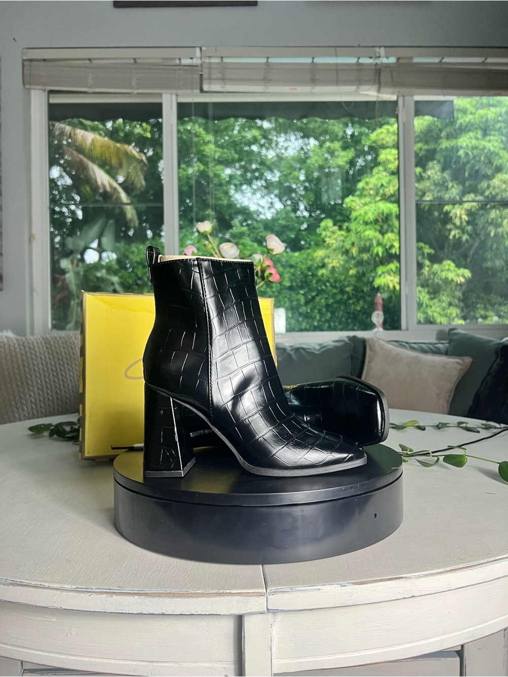 Circus by Sam Edelman Black Croc-Embossed Ankle Booties